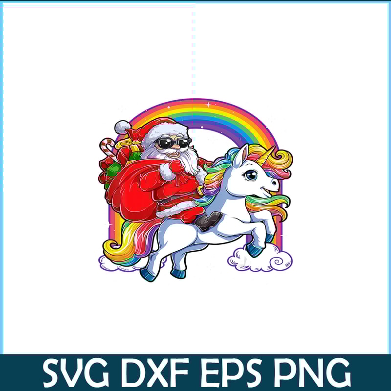 PNG14102349-Christmas Santa Riding Unicorn Xmas Gifts Girls Kids Women T-Shirt Png.png