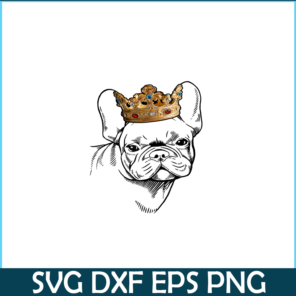 HL161023111-French Bulldog Wearing Crown PNG, Frenchie Dog Lover PNG, French Dog Artwork PNG.png