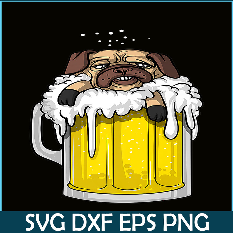 BEER28102360-Pug Dog Beer Drinking Party PNG Beer And Pug Dog PNG Drunk Dog PNG.png