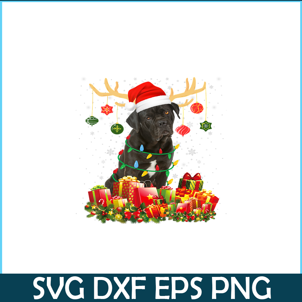 PNG1410231163-Cane Corso Dog Reindeer Santa Hat Christmas Light Xmas T-Shirt Png.png