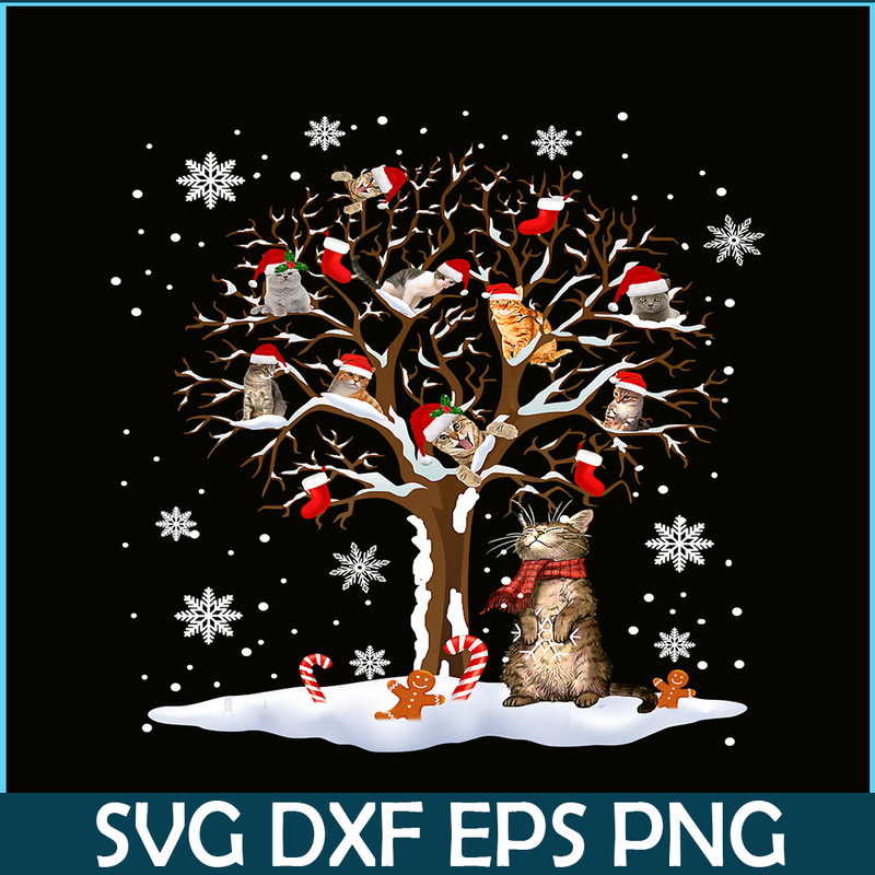 PNG141023121-Cats In Snow Tree Winter Christmas Santa Hat X-mas Gift T-Shirt Png.png