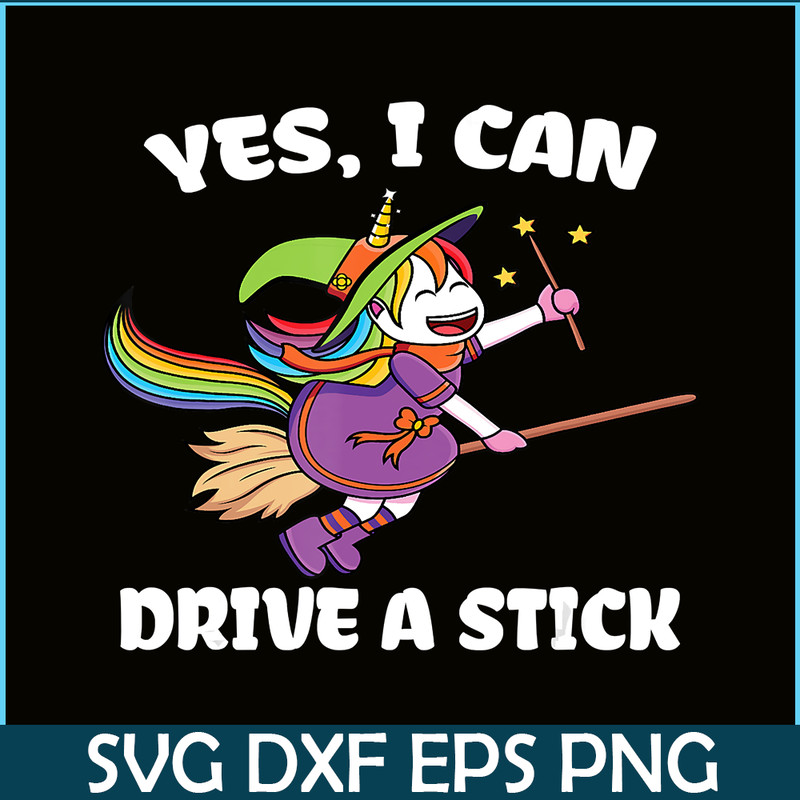 PNG14102370-Yes I Can Drive a Stick Funny Unicorn Witch Halloween T-Shirt Png.png