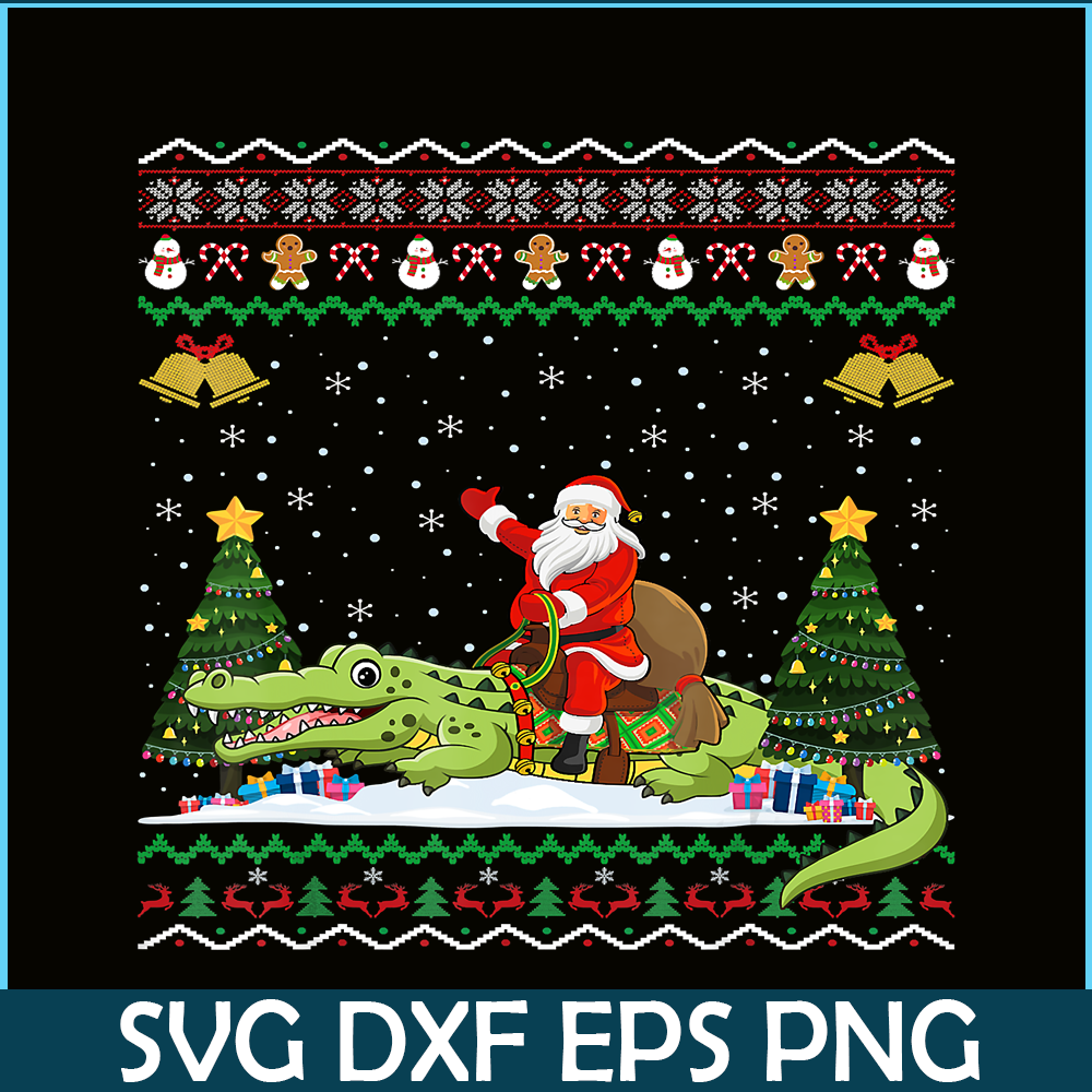 PNG14102374-Alligator Ugly Xmas Gift Santa Riding Alligator Christmas T-Shirt Png.png