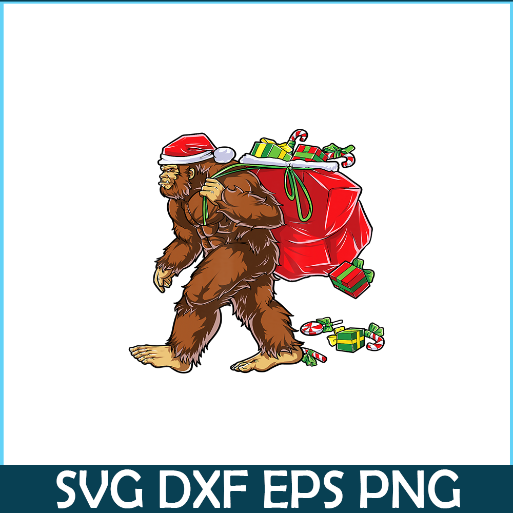 PNG14102398-Bigfoot Santa Carrying Christmas Bag Xmas Hat Sasquatch Men T-Shirt Png.png