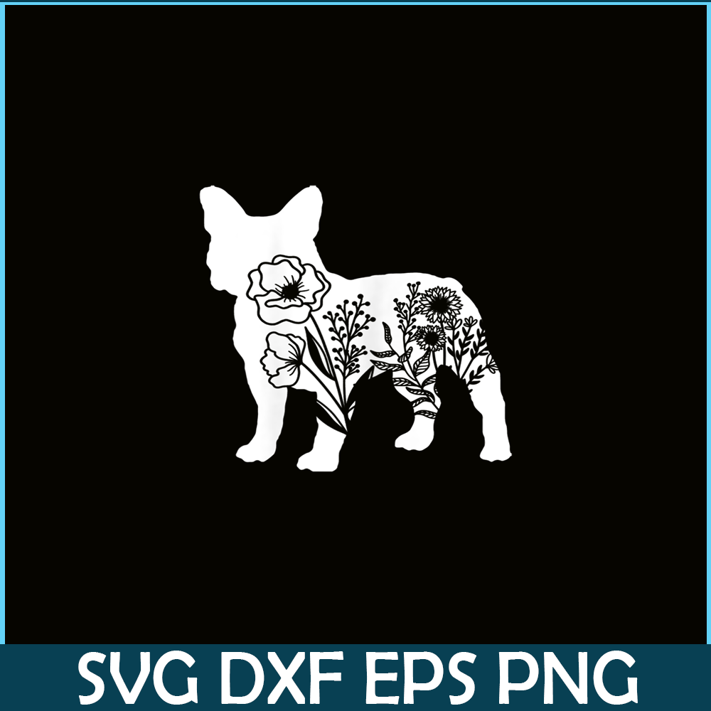 HL16102332-Floral French Bulldog PNG, Dog Lover PNG, Bulldog Mascot PNG.png