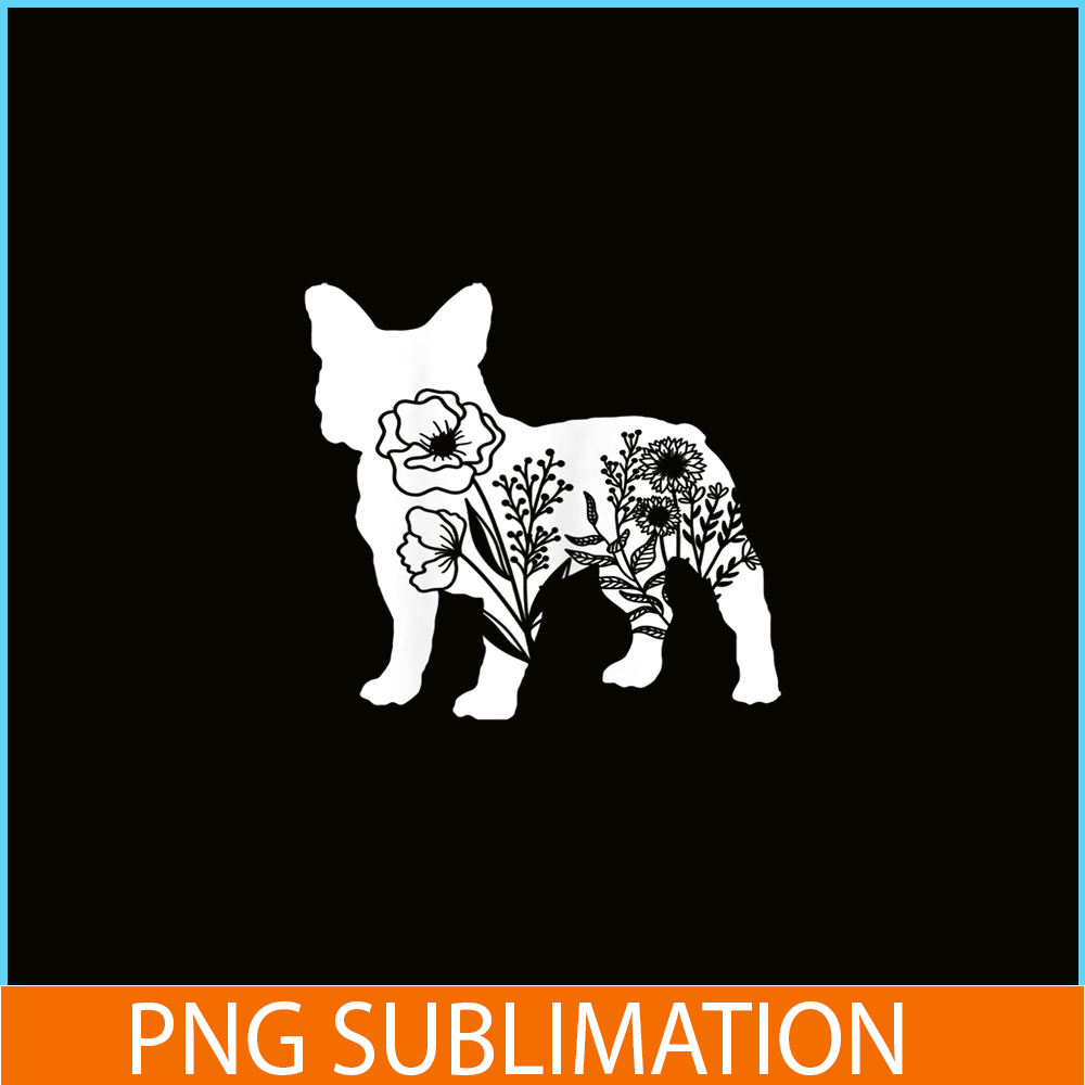HL16102332-Floral French Bulldog PNG, Dog Lover PNG, Bulldog Mascot PNG.png