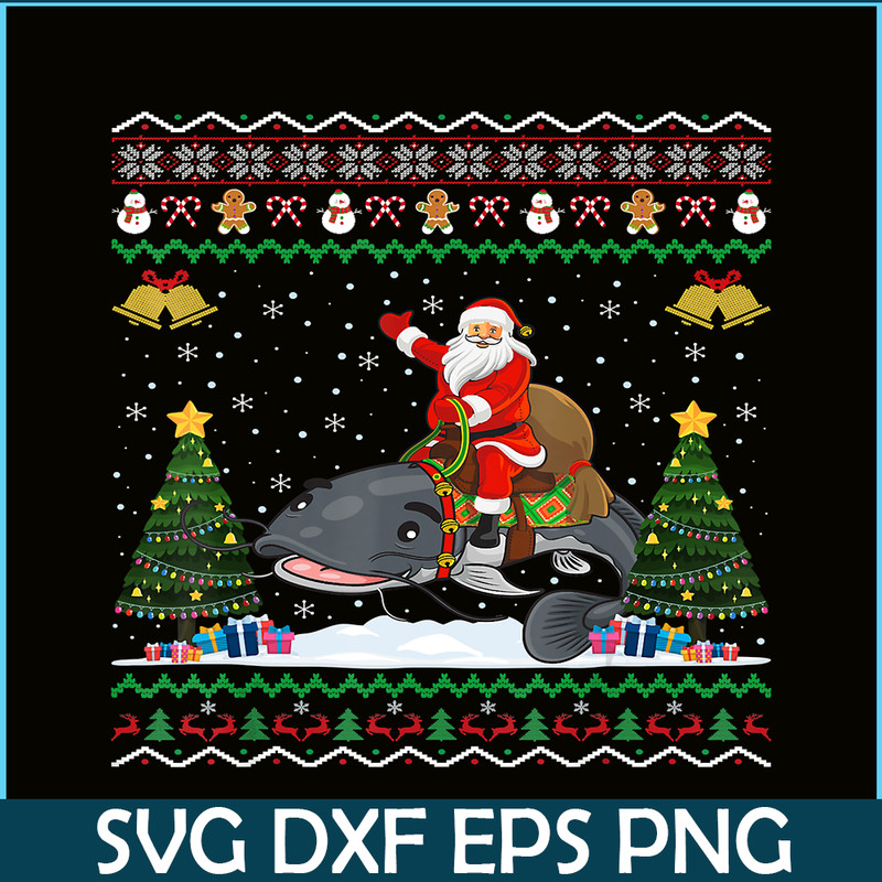 PNG141023119-Catfish Ugly Xmas Gift Funny Santa Riding Catfish Christmas T-Shirt Png.png