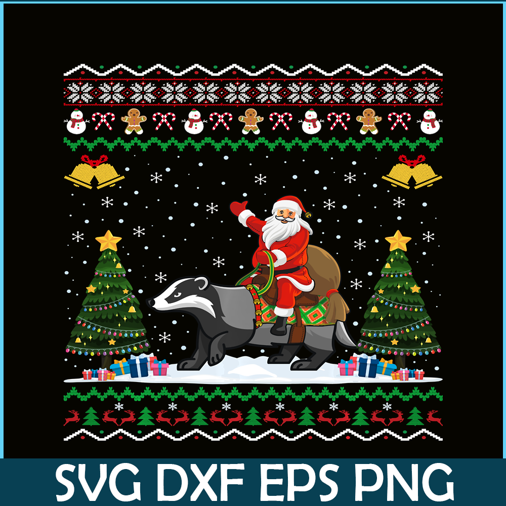 PNG14102381-Badger Ugly Xmas Gift Santa Riding Badger Christmas Sweatshirt Png.png