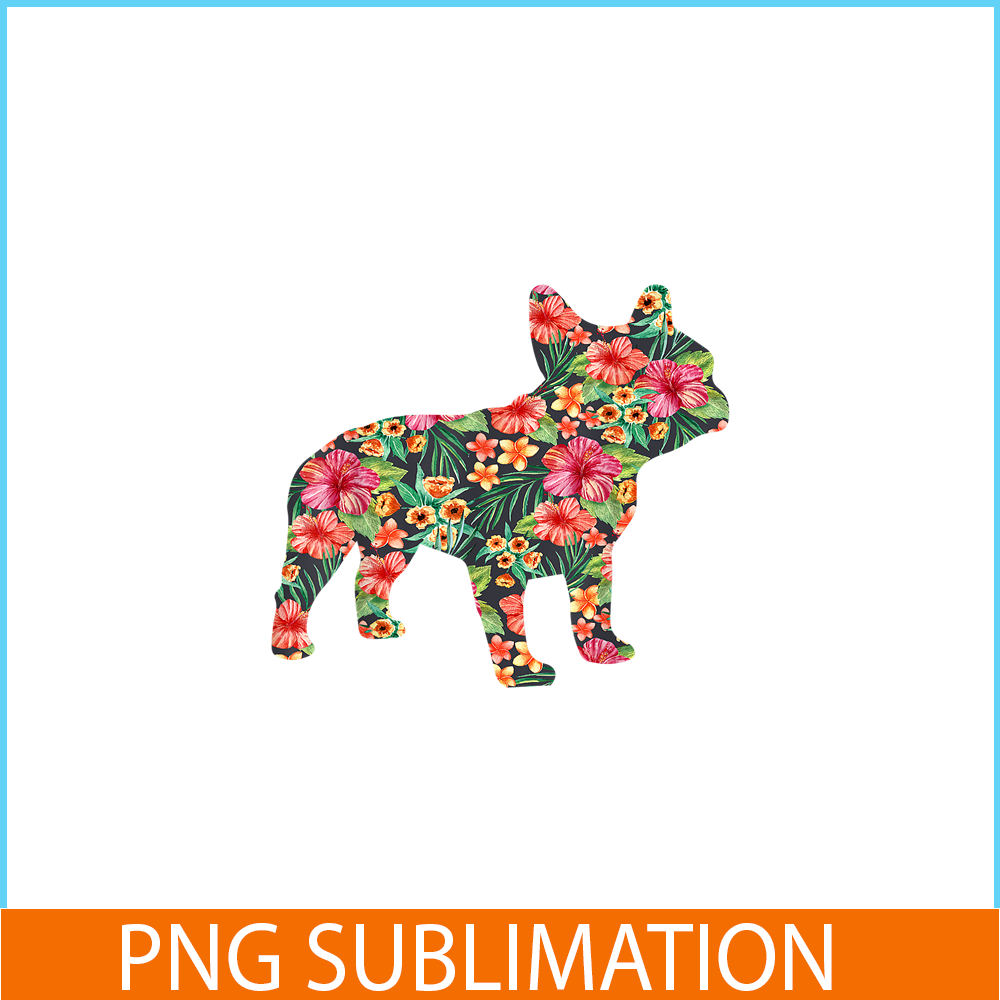 HL16102351-French Bulldog Flower PNG, Floral Frenchie Dog Silhouette PNG, Bulldog Mascot PNG.png