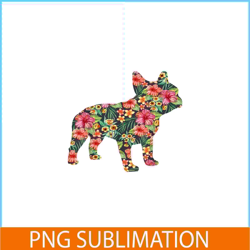 HL16102351-French Bulldog Flower PNG, Floral Frenchie Dog Silhouette PNG, Bulldog Mascot PNG.png