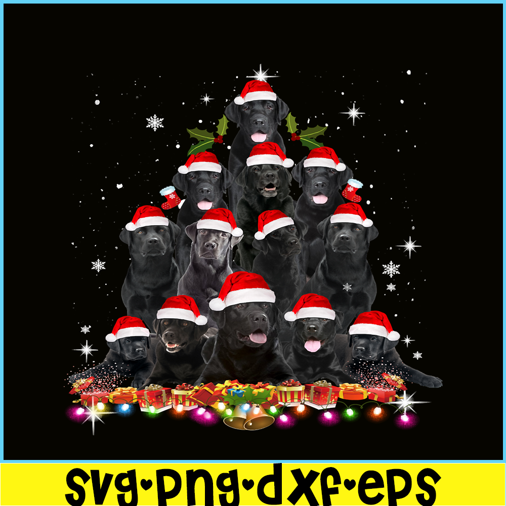 PNG141023102-Black Lab Christmas Tree Dog Santa Xmas Tee Funny Pajamas Long Sleeve T-Shirt Png.png