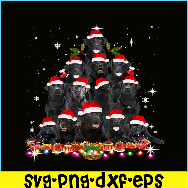 PNG141023102-Black Lab Christmas Tree Dog Santa Xmas Tee Funny Pajamas Long Sleeve T-Shirt Png.png