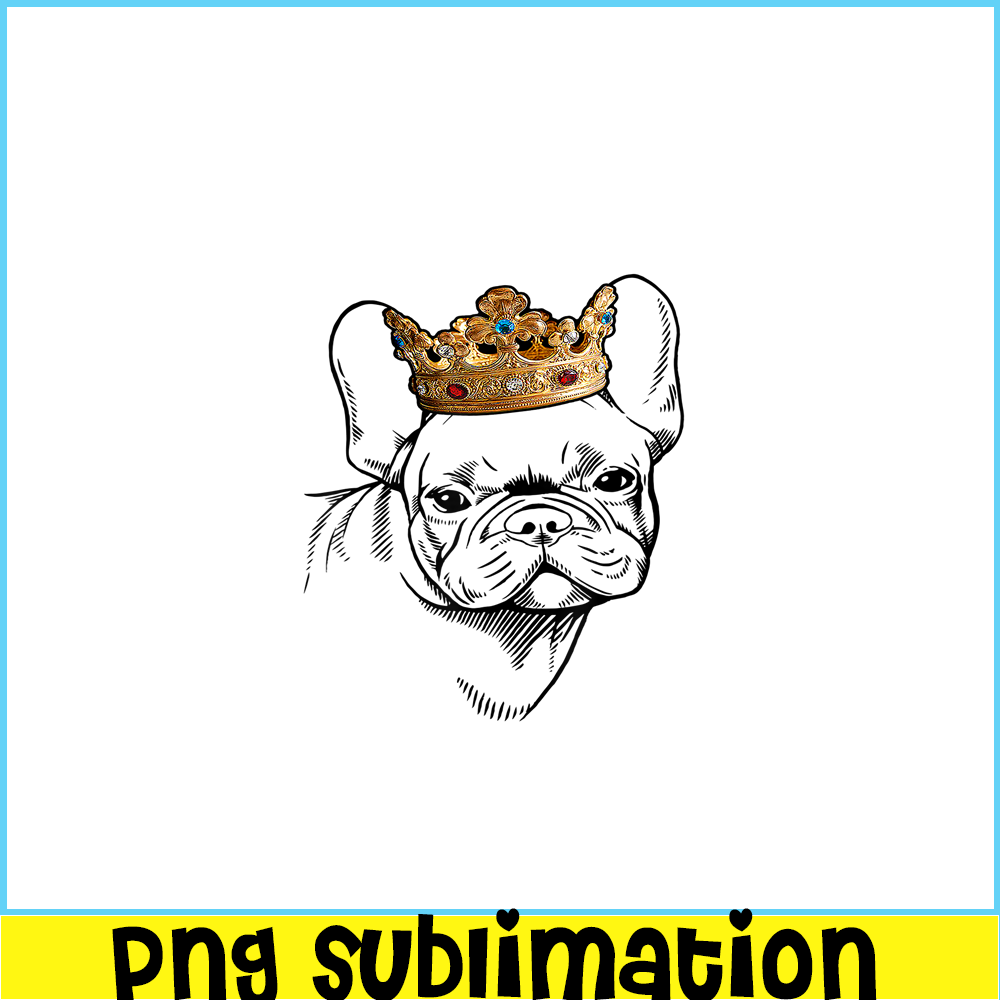 HL161023111-French Bulldog Wearing Crown PNG, Frenchie Dog Lover PNG, French Dog Artwork PNG.png