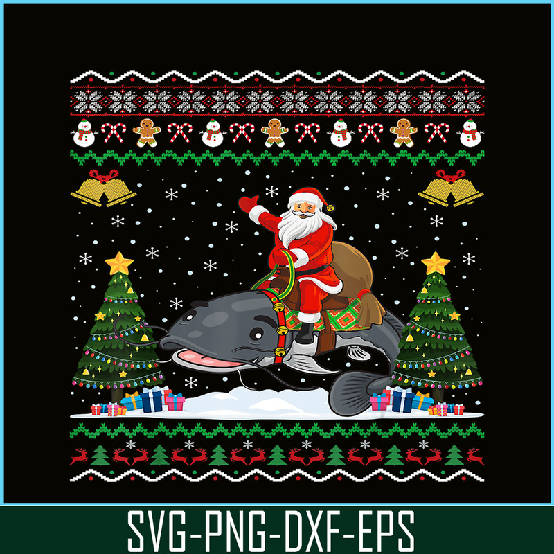 PNG141023119-Catfish Ugly Xmas Gift Funny Santa Riding Catfish Christmas T-Shirt Png.png