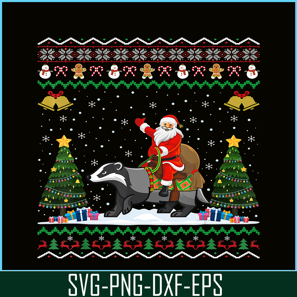 PNG14102382-Badger Ugly Xmas Gift Santa Riding Badger Christmas T-Shirt Png.png