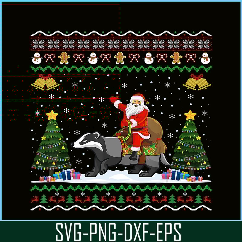 PNG14102382-Badger Ugly Xmas Gift Santa Riding Badger Christmas T-Shirt Png.png