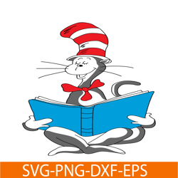 the reading cat svg, dr seuss svg, cat in the hat svg ds205122361