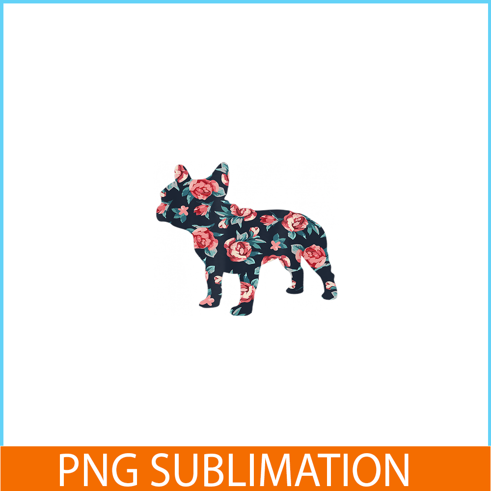 HL16102361-French Bulldog Graphic Roses PNG, Floral Frenchie Dog PNG, Bulldog Mascot PNG.png