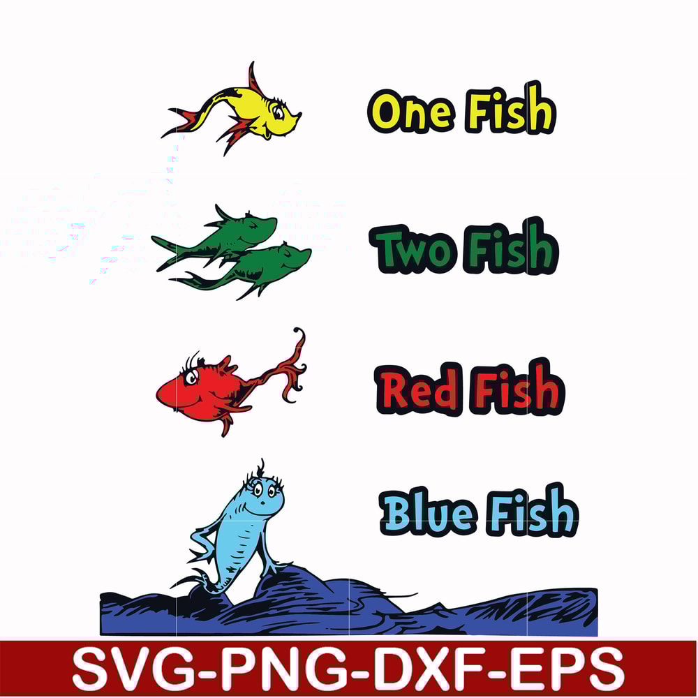 DR00038-One fish two fish red fish blue fish svg, png, dxf, eps file DR00038.jpg