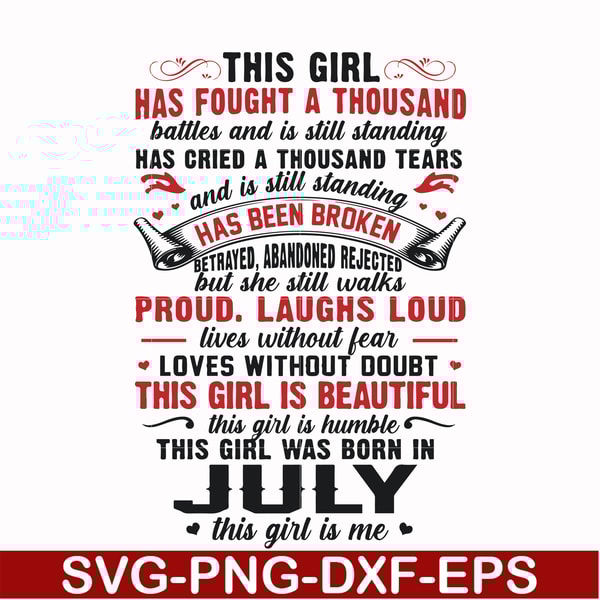 FN0001023-This girl has fought a thousand battles and is still standing this girl was born in July this girl is me svg, png, dxf, eps file FN0001023.jpg