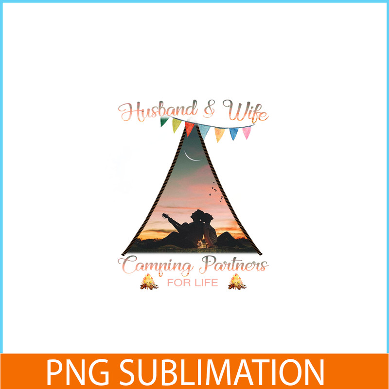 CAMP07112359-Husband And Wife Camping Partner For Life PNG Camping PNG Hut Opened The Scene Of The Couple Sitting At Night PNG.png