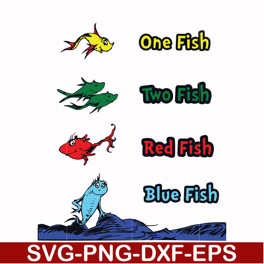 DR00038-One fish two fish red fish blue fish svg, png, dxf, eps file DR00038.jpg