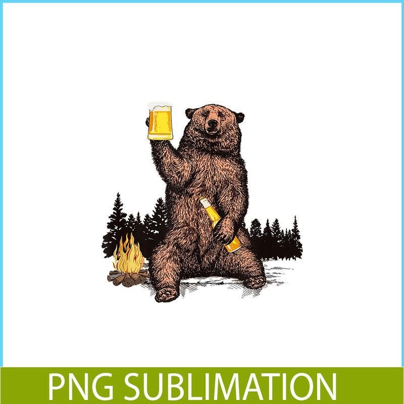 BEER28102304-Bear Drinking Beer PNG Camp Fire Woods Outdoor PNG Funny Grizzly PNG.png