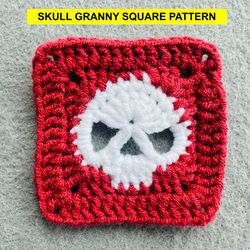 Skull Granny Square Crochet Pattern For Blanket Cardigan Bag Beginner Crochet