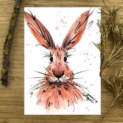 Watercolor hare painting original animal bunny animals painting rabbit watercolor animal art by Anne Gorywine