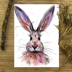 Hare painting original animal bunny watercolor animals painting rabbit watercolor new animal art by Anne Gorywine