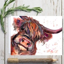 Cow painting original animal watercolor animals painting, cow watercolor animals art by Anne Gorywine