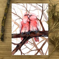 Bird watercolor, original birds painting, bird painting parrots, parrots watercolor, home decor by Anne Gorywine