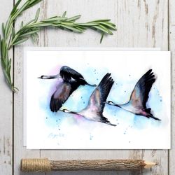 Bird watercolor, original birds painting art, bird painting cranes,cranes watercolor, home decor by Anne Gorywine