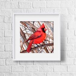 Bird watercolor, original birds, red cardinal bird painting, handmade art, watercolor art, home decor by Anne Gorywine