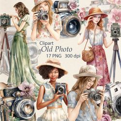Old Photo Camera Clipart | Photographer Girl Illustration Clip Art PNG