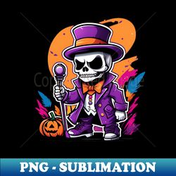 A creepy skeleton in a top hat with a cane - PNG Transparent Digital Download File for Sublimation - Instantly Transform Your Sublimation Projects
