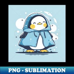 Cute Adorable Kawaii Baby Penguin in a Raincoat - Creative Sublimation PNG Download - Instantly Transform Your Sublimation Projects