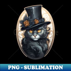 Victorian Style Black Cat Wearing A Top Hat - Modern Sublimation PNG File - Unleash Your Inner Rebellion