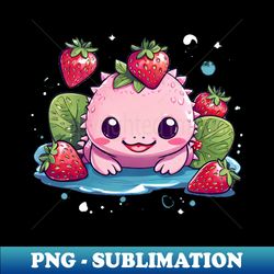 Baby Axolotl Love Strawberry - PNG Transparent Sublimation Design - Vibrant and Eye-Catching Typography