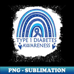 Type 1 Diabetes Awareness Bleached Rainbow Blue Ribbon Women - Trendy Sublimation Digital Download - Perfect for Personalization