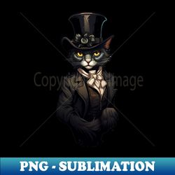 Gothic Black Cat Wearing A Top Hat  Suit - Modern Sublimation PNG File - Unlock Vibrant Sublimation Designs