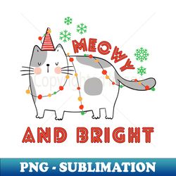 Funny Christmas Cat Wrapped in Lights Meowy and Bright - Instant PNG Sublimation Download - Defying the Norms