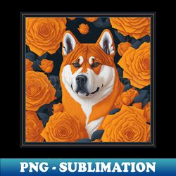 Dogs Akita Inu And Flowers Dog Style Vector Yelloow Version Akita-inu Hachi - Png Transparent Sublimation File - Enhance Your Apparel With Stunning Detail