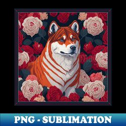 Dogs Akita Inu And Flowers Dog Style Vector Red Version 2 Akita-inu Hachi - Png Sublimation Digital Download - Perfect For Sublimation Mastery