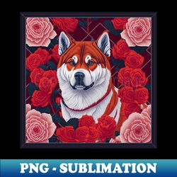 Dogs Akita Inu And Flowers Dog Style Vector Red Version Akita-inu Hachi - Unique Sublimation Png Download - Bold & Eye-catching