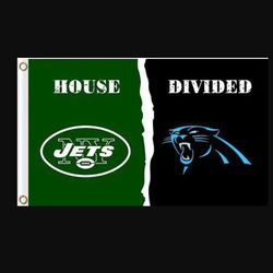 New York Jets and Carolina Panthers Divided Flag 3x5ft - Banner Man-Cave Garage