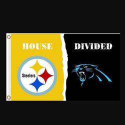 Pittsburgh Steelers and Carolina Panthers Divided Flag 3x5ft - Banner Man-Cave Garage