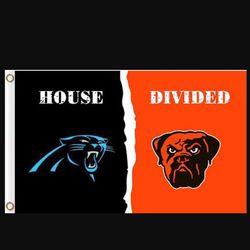 Carolina Panthers and Cleveland Browns Divided Flag 3x5ft - Banner Man-Cave Garage