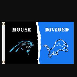 Carolina Panthers and Detroit Lions Divided Flag 3x5ft - Banner Man-Cave Garage