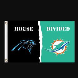 Carolina Panthers and Miami Dolphins Divided Flag 3x5ft - Banner Man-Cave Garage